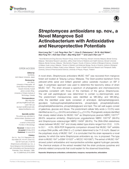 Streptomyces Antioxidans Sp. Nov., a Novel Mangrove Soil Actinobacterium with Antioxidative and Neuroprotective Potentials