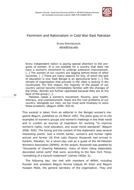 Feminism and Nationalism in Cold War East Pakistan