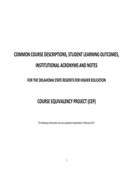 Common Course Descriptions, Student Learning Outcomes, Institutional Acronyms and Notes