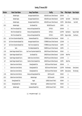 Division Home Team Name Away Team Name Facility