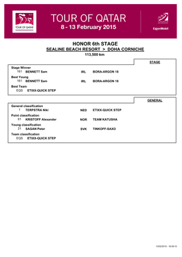 HONOR 6Th STAGE SEALINE BEACH RESORT > DOHA CORNICHE 113,500 Km