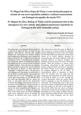 D. Miguel Da Silva, Bispo De Viseu E O Seu Destacado Papel Na Eclosão De Um Novo Repertório Artístico E Cultural Renascentista Em Portugal Em Meados Do Século XVI