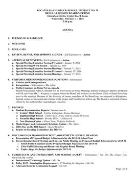 Page 1 of 3 POCATELLO/CHUBBUCK SCHOOL DISTRICT NO. 25 REGULAR SESSION BOARD MEETING Education Service Center Board Room Wednesda
