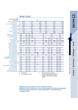 Zugfahrplan RB4-RT4 Kassel, Wolfhagen, Bad Arolsen, Korbach