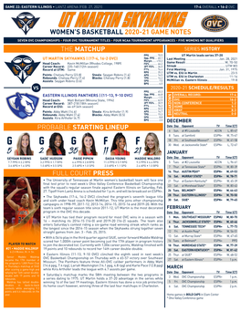 Ut Martin Skyhawks Women’S Basketball 2020-21 Game Notes