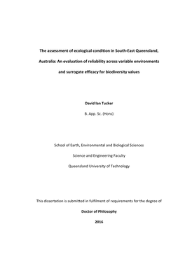 The Assessment of Ecological Condition in South-East Queensland