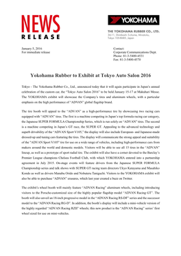 Yokohama Rubber to Exhibit at Tokyo Auto Salon 2016