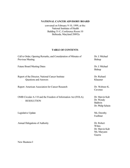 NATIONAL CANCER ADVISORY BOARD Convened on February 9-10, 1999, at The: National Institutes of Health Building 31-C, Conference