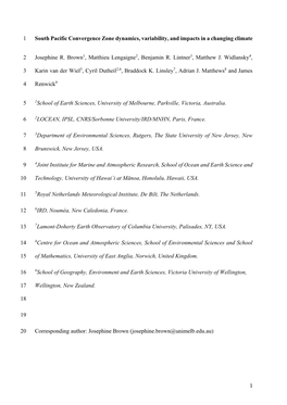 South Pacific Convergence Zone Dynamics, Variability, and Impacts in a Changing Climate