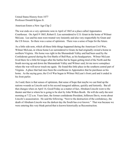 United States History from 1877 Professor Donald Kilguss Jr. American Enters a New Age Clip 2 the War Ends on a Very Optimistic