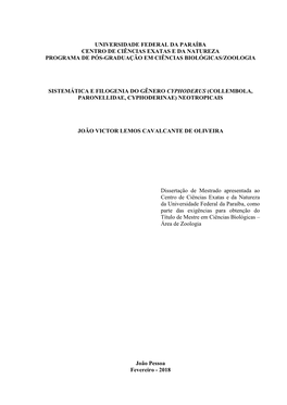 Universidade Federal Da Paraíba Centro De Ciências Exatas E Da Natureza Programa De Pós-Graduação Em Ciências Biológicas/Zoologia