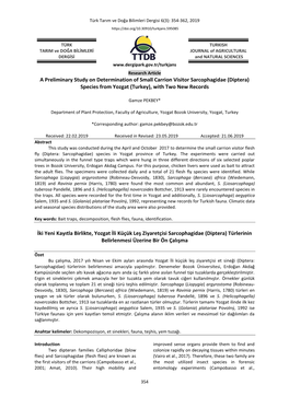 A Preliminary Study on Determination of Small Carrion Visitor Sarcophagidae (Diptera) Species from Yozgat (Turkey), with Two New Records