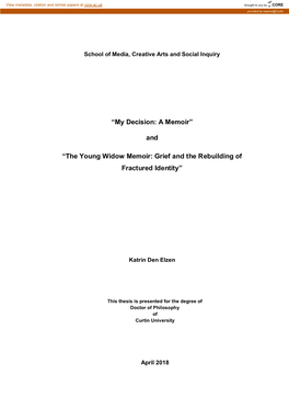 The Young Widow Memoir: Grief and the Rebuilding of Fractured Identity”