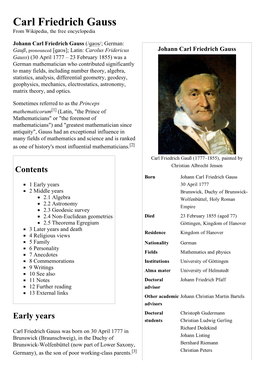 Carl Friedrich Gauss ­ Wikipedia, the Free Encyclopedia Carl Friedrich Gauss from Wikipedia, the Free Encyclopedia