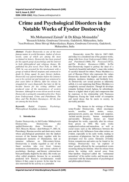 Crime and Psychological Disorders in the Notable Works of Fyodor Dostoevsky