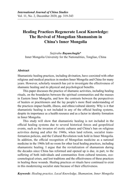The Revival of Mongolian Shamanism in China’S Inner Mongolia