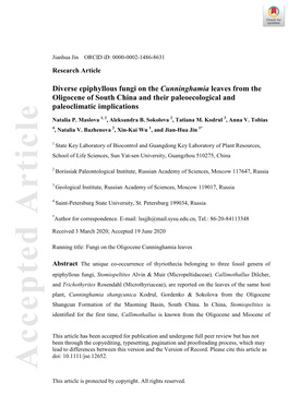 Diverse Epiphyllous Fungi on the Cunninghamia Leaves from the Oligocene of South China and Their Paleoecological and Paleoclimatic Implications