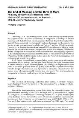 The End of Meaning and the Birth of Man: an Essay About the State Reached in the History of Consciousness and an Analysis of C