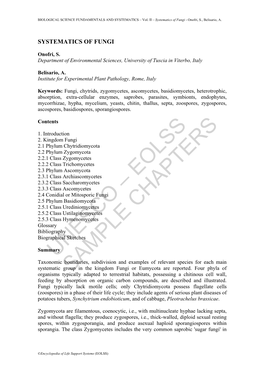 Systematics of Fungi - Onofri, S., Belisario, A