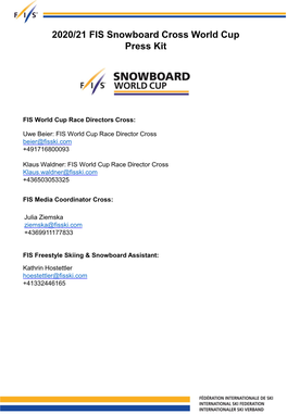 2020/21 FIS Snowboard Cross World Cup Press Kit
