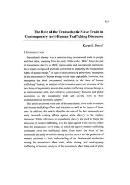 The Role of the Transatlantic Slave Trade in Contemporary Anti-Human Trafficking Discourse