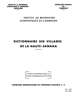 Dictionnaire Des Villages De La Haute Sanaga