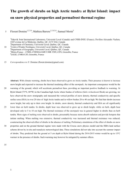 The Growth of Shrubs on High Arctic Tundra at Bylot Island: Impact on Snow Physical Properties and Permafrost Thermal Regime