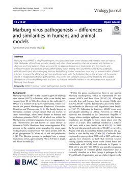 Marburg Virus Pathogenesis – Differences and Similarities in Humans and Animal Models Kyle Shifflett and Andrea Marzi*