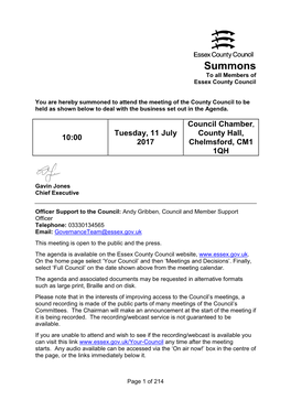 Summons to All Members of Essex County Council