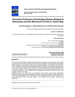 Gorontalo Fishermen Knowledge Studies Related to Astronomy and the Movement of Fish in Tomini Bay