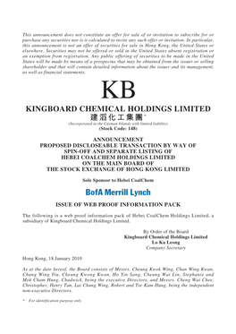 KINGBOARD CHEMICAL HOLDINGS LIMITED 建滔化工集團* (Incorporated in the Cayman Islands with Limited Liability) (Stock Code: 148)