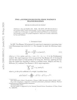 Arxiv:2009.08035V2 [Math.NT] 30 Sep 2020 O 12001279)