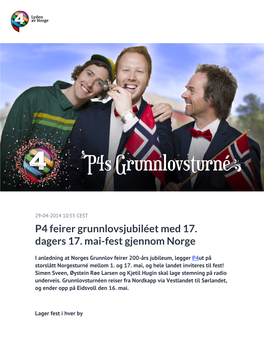 P4 Feirer Grunnlovsjubiléet Med 17. Dagers 17. Mai-Fest Gjennom Norge