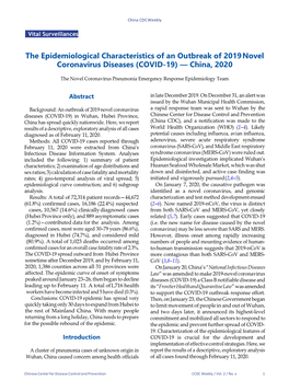 The Epidemiological Characteristics of an Outbreak of 2019 Novel Coronavirus Diseases (COVID-19) — China, 2020