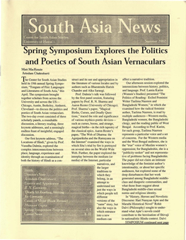 Spring Symposium Explores the Politics J and Poetics of South Asian Vernaculars Matt Mackenzie Arindam Chakrabarti