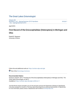 First Record of the Enicocephalidae (Heteroptera) in Michigan and Ohio