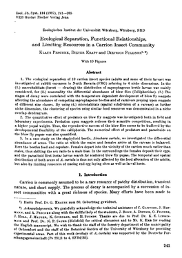 Ecological Separation, Functional Relationships, and Limiting Resources in a Carrion Insect Community