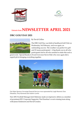 Extracts from NEWSLETTER APRIL 2021