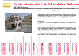 For Sale Residential Villas in the Emirate of Ajman Masfout