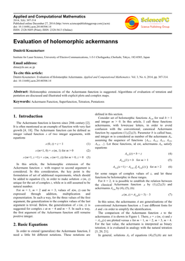 Evaluation of Holomorphic Ackermanns