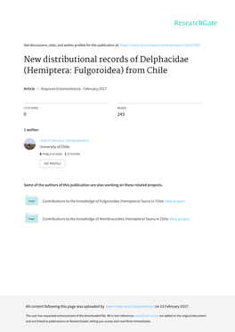 New Distributional Records of Delphacidae (Hemiptera: Fulgoroidea) from Chile