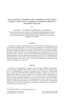 The Cladocera (Ctenopoda and Anomopoda) in Rice Fields During a Crop Cycle at Nakhon Si Thammarat Province, Southern Thailand
