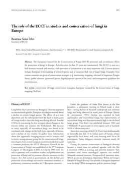 The Role of the Eccf in Studies and Conservation of Fungi in Europe