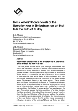 Black Writers' Shona Novels of The