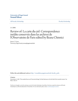 Review Of: La Carte Du Ciel: Correspondence Inédite Conservée Dans Les Archives De L’Observatoire De Paris Edited by Ileana Chinnici James C