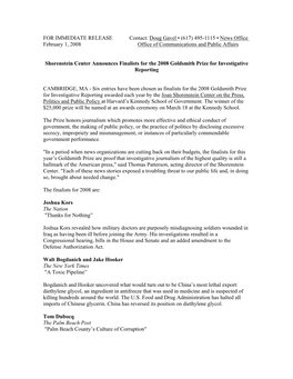 FOR IMMEDIATE RELEASE Contact: Doug Gavel • (617) 495-1115 • News Office February 1, 2008 Office of Communications and Public Affairs