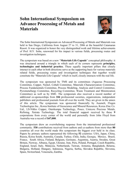 Sohn International Symposium on Advance Processing of Metals and Materials