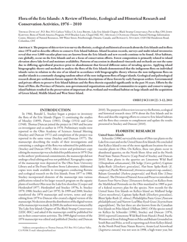 Flora of the Erie Islands: a Review of Floristic, Ecological and Historical Research and Conservation Activities, 1976 – 2010