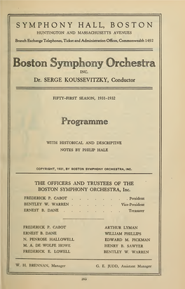 Boston Symphony Orchestra Concert Programs, Season 51,1931-1932, Subscription Series