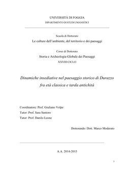 Dinamiche Insediative Nel Paesaggio Storico Di Durazzo Fra Età Classica E Tarda Antichità